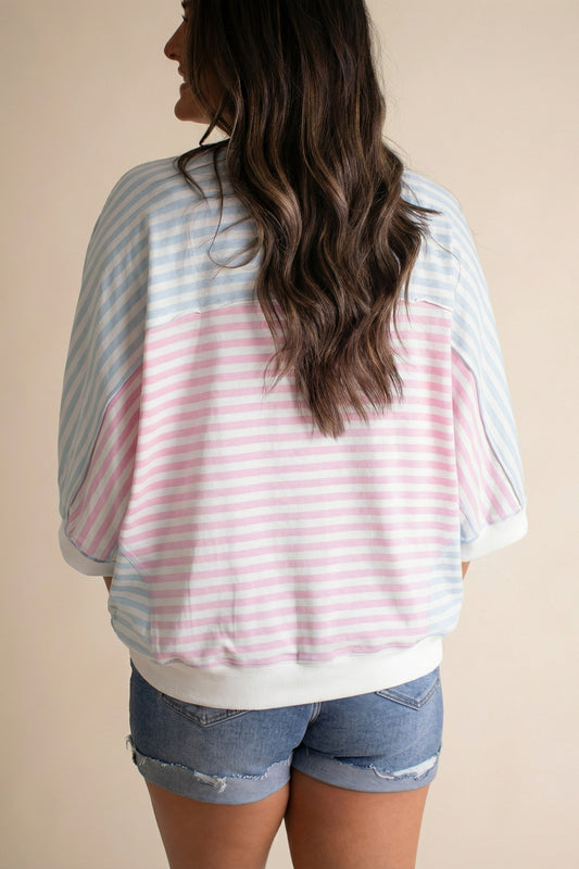 Casual Stripe Oversize Patchwork T Shirt
